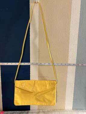 Vintage Yellow Leather Crossbody Bag, Slim Envelope Clutch
